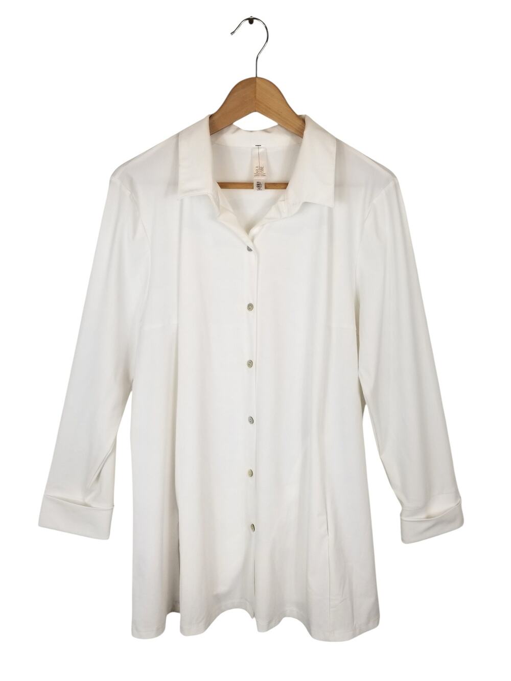 Marla Wynne Stretch Button Up Tunic Shirt Back Pleat White Women's Size Large